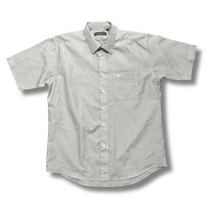 GIORGIO ARMANI Men’s Short Sleeve Button down Stripe Shirt, White/Black, L/XL